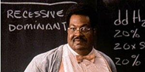 Nutty professor with mathmatics on chalk board